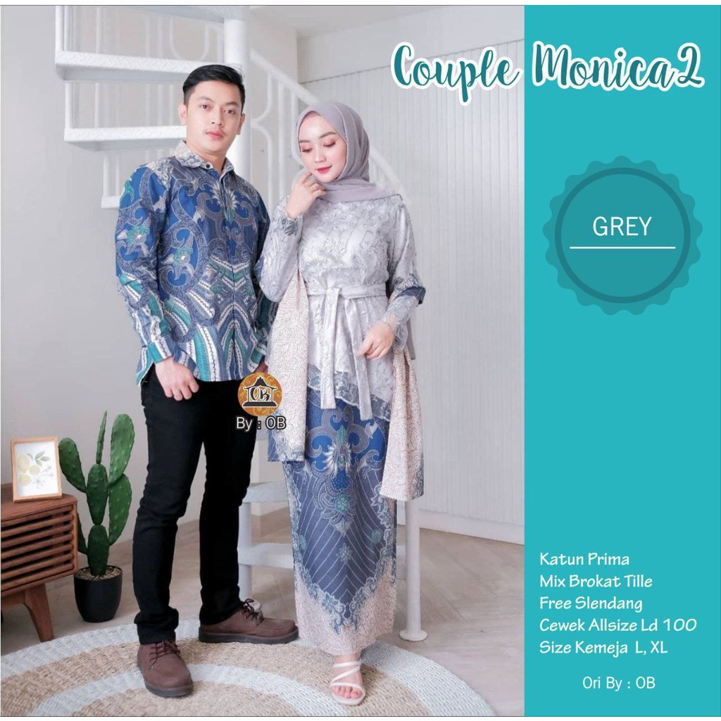 Couple Batik Kebaya Monica Formal Couple Batik Brukat Velvet Payet Couple Pesta ( Kemeja + Kebaya )