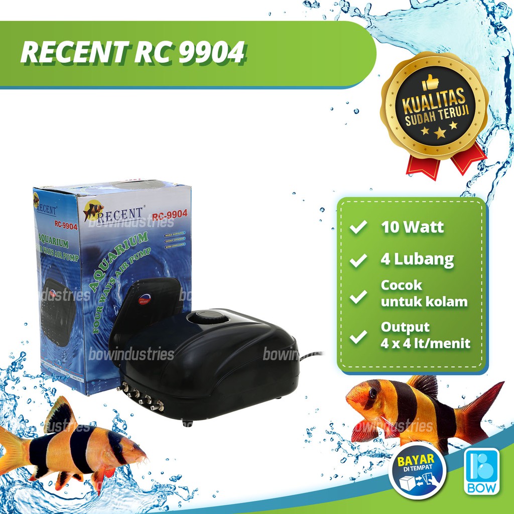 Mesin Aerator Pompa Gelembung Udara Aquarium Akuarium Kolam Ikan 4 Lubang RECENT RC 9904