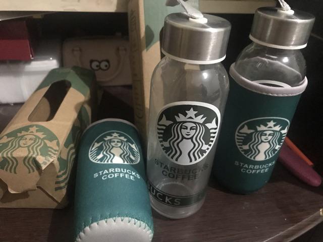 Botol Minum Kaca 300 Ml+ Sarung Pouch