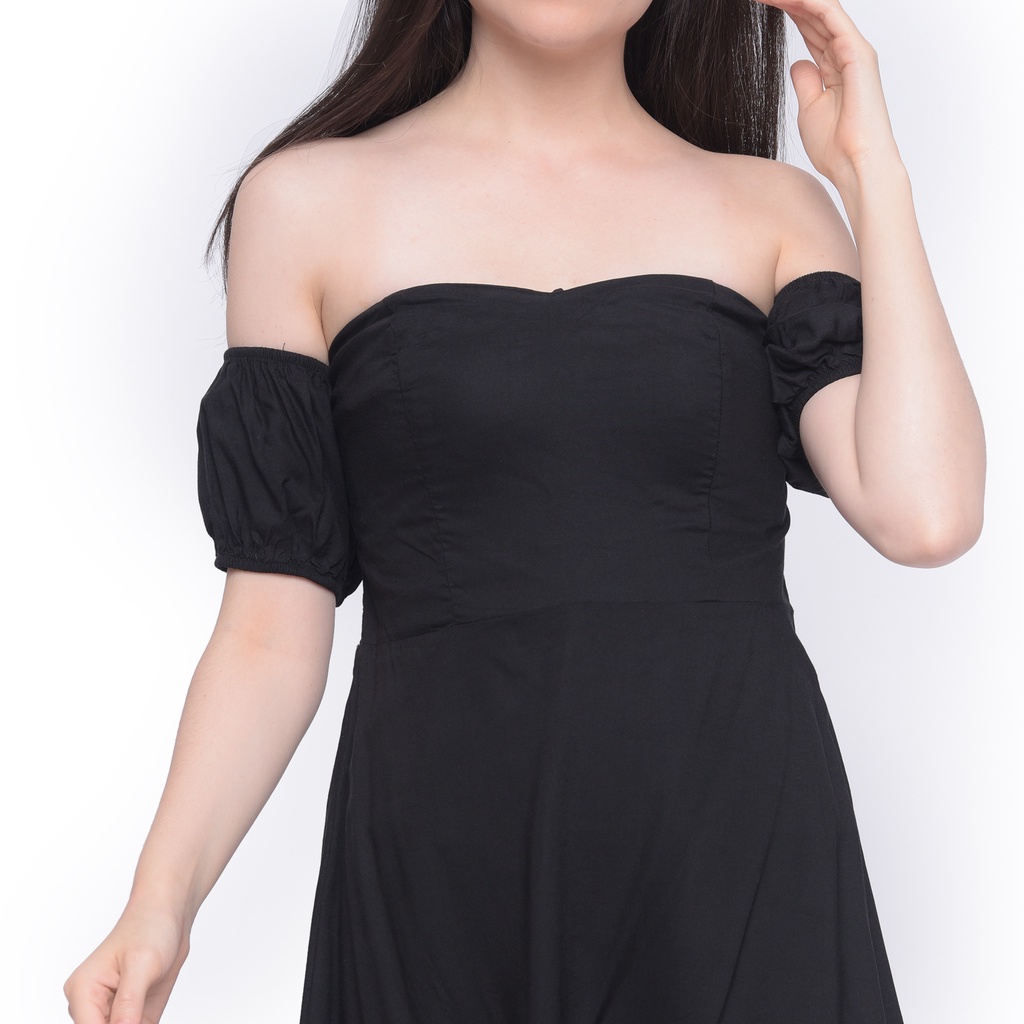 Sabrina Hitam - Mini Dress Sabrina - Hitam Polos - Sexy Offshoulder