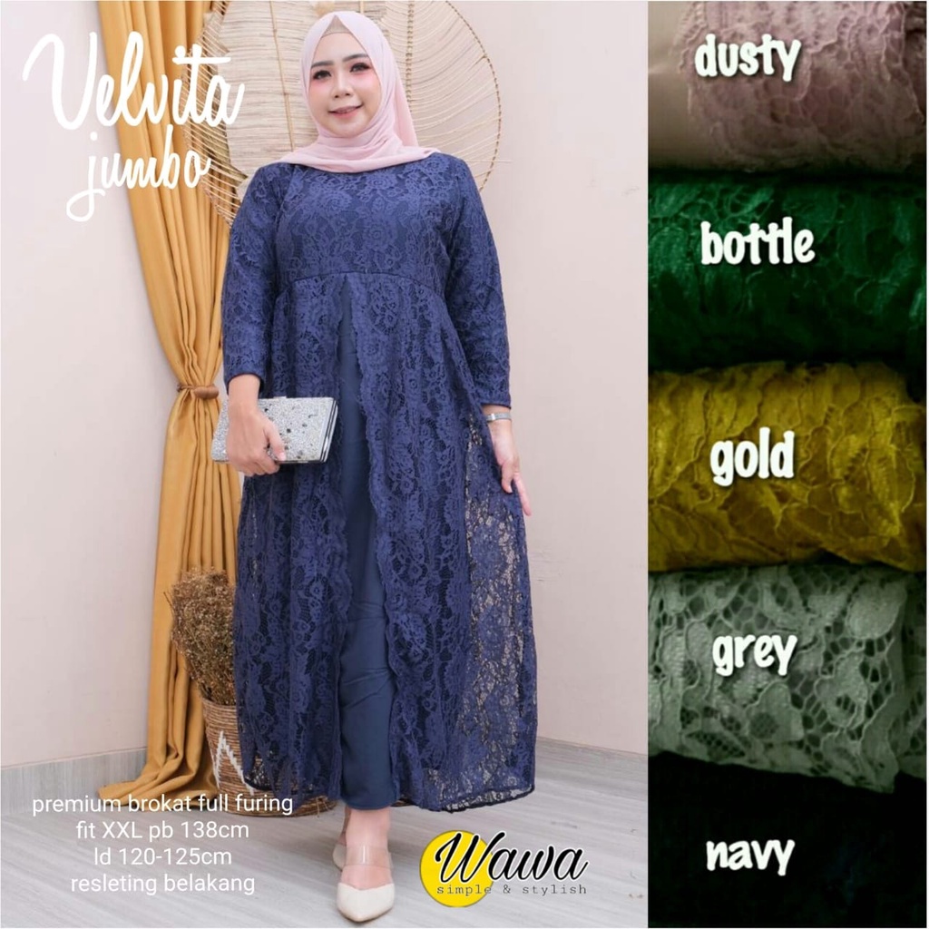 Velvita Baju Gamis Pesta Jumbo Wanita Brokat Terbaru