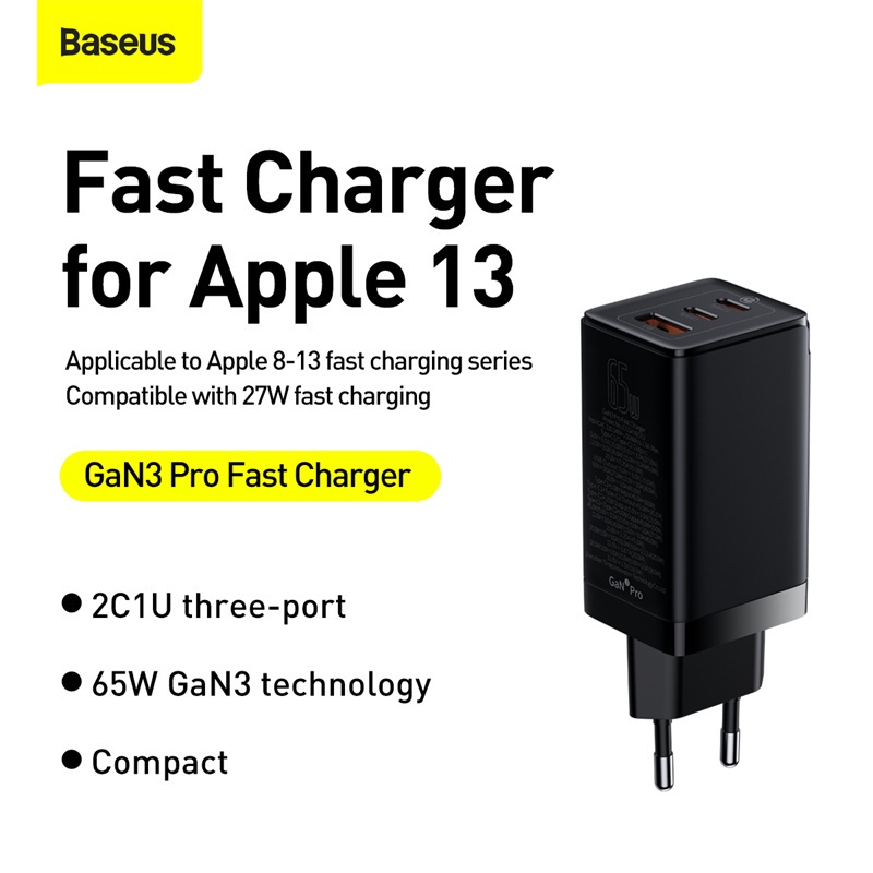 Kepala Charger Baseus 65W GaN 5 Pro Fast Charger 4.0 3.0 AFC SCP TYPE C