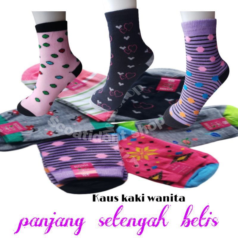 Kaos kaki motif wanita(perlusin), panjang setengah betis(motif dan warna random)