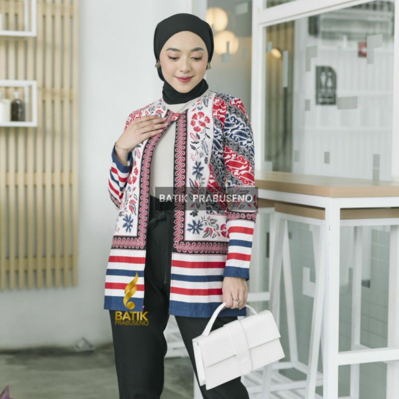 Outer Motif Nagita Batik Blazer Wanita Prabuseno Original Ori Modern Lengan Panjang Jumbo Atasan Bat