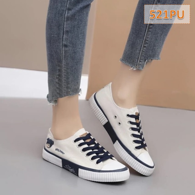 Sepatu Sneakers Wanita Tali Terlaris AS 167 Cewek Whybear Lite Sole 3 cm Hitam Putih (521)