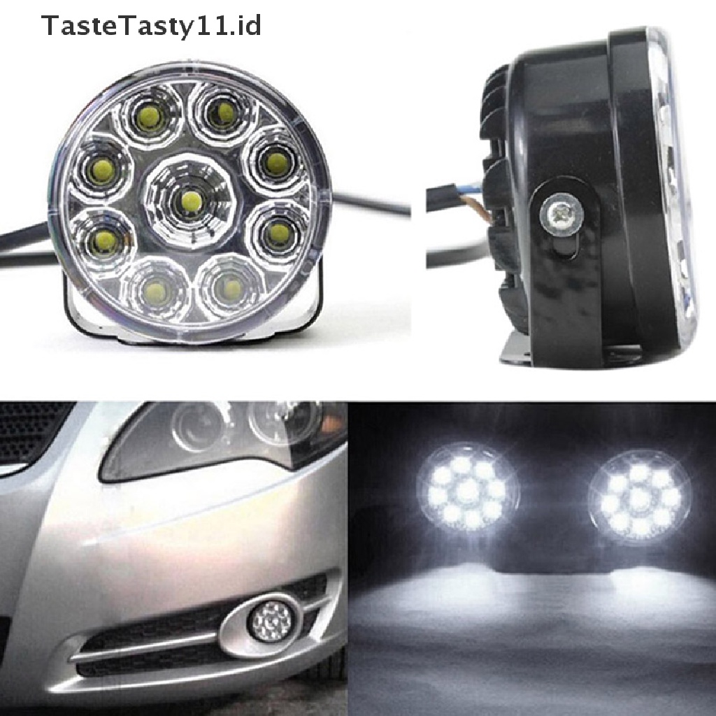 2 Pcs Lampu Kabut Depan Mobil DRL 9 Led Bentuk Bulat Warna Putih