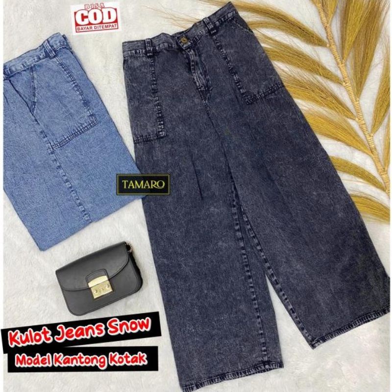 TAMARO KULOT JEANS RAWIS CULLOTE KANCING BOYFRIEND JINS KEKINIAN WANITA CEWEK TERBARU LOOSE SNOW DARK SNOW BLUE ALLSIZE 1 UKURAN BEST SELLER TERLARIS