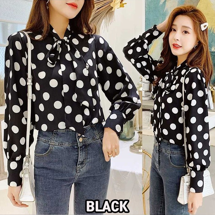 KARAKOREA 103 Camila Ribbon Blouse/Kemeja Lengan Panjang/Long Sleeve Blouse/Blouse Wanita Korea/kemeja wanita casual