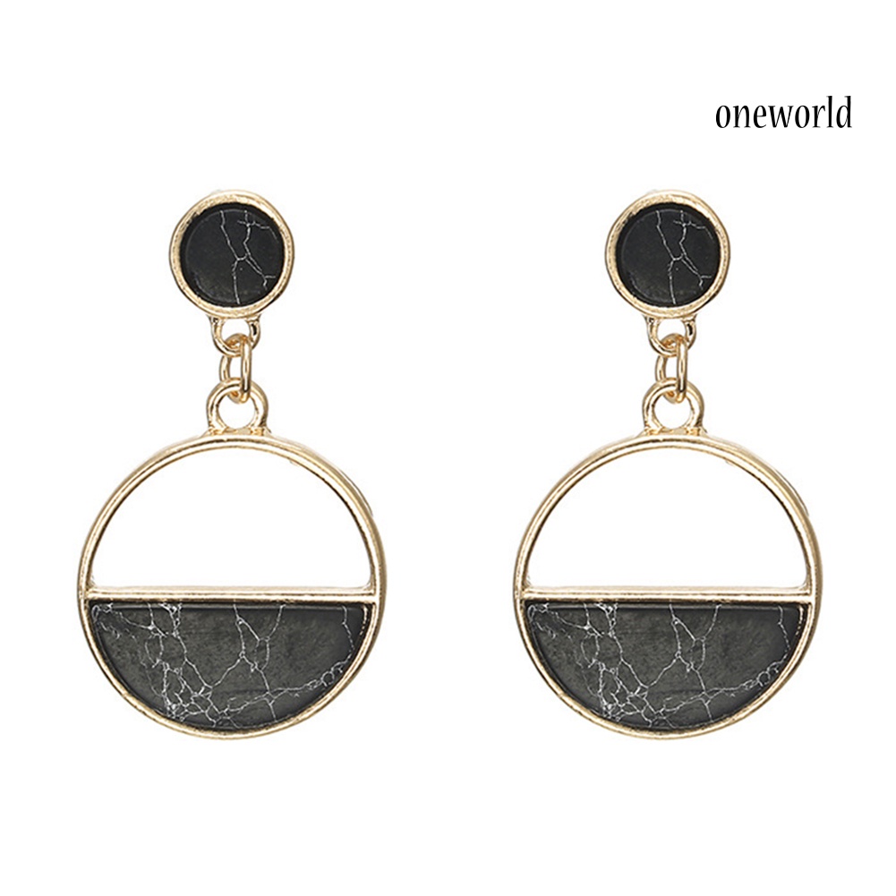 OW# Fashion Women Marble Grain Round Geometric Dangle Ear Stud Earrings Jewelry Gift