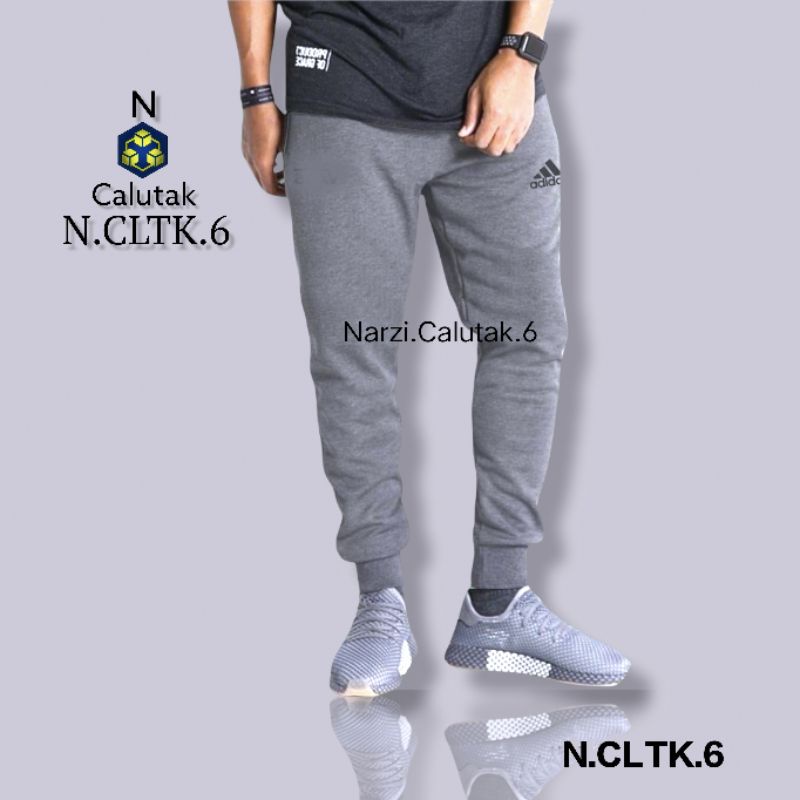 Celana Trening Jogger Olahraga Cewek Cowok Rib Polos Slim Fit