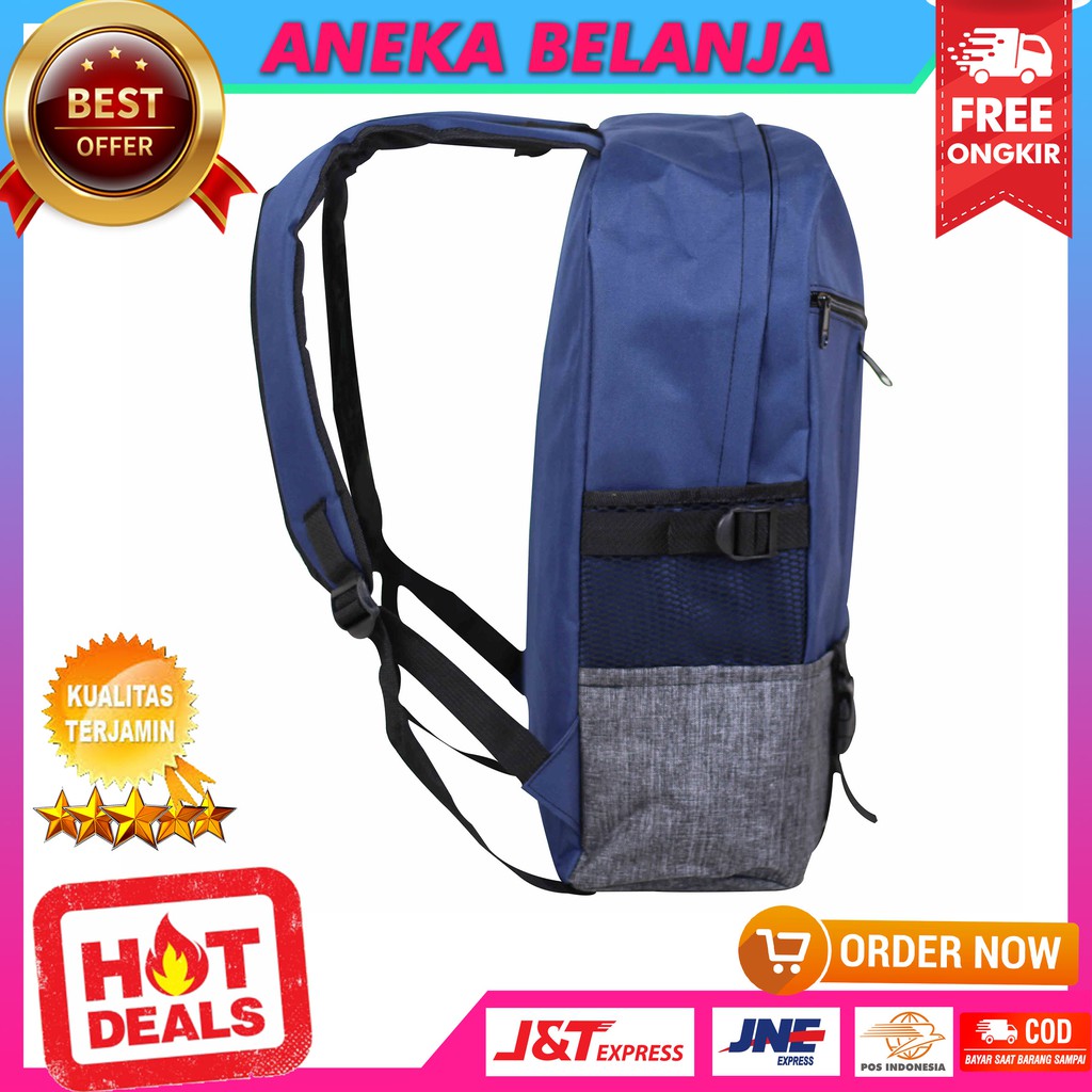 Fashionable Backpack Khusus Cowok Terbaru Model Distro Miring Navy Abu Tas Multifungsi Sekolah Keren