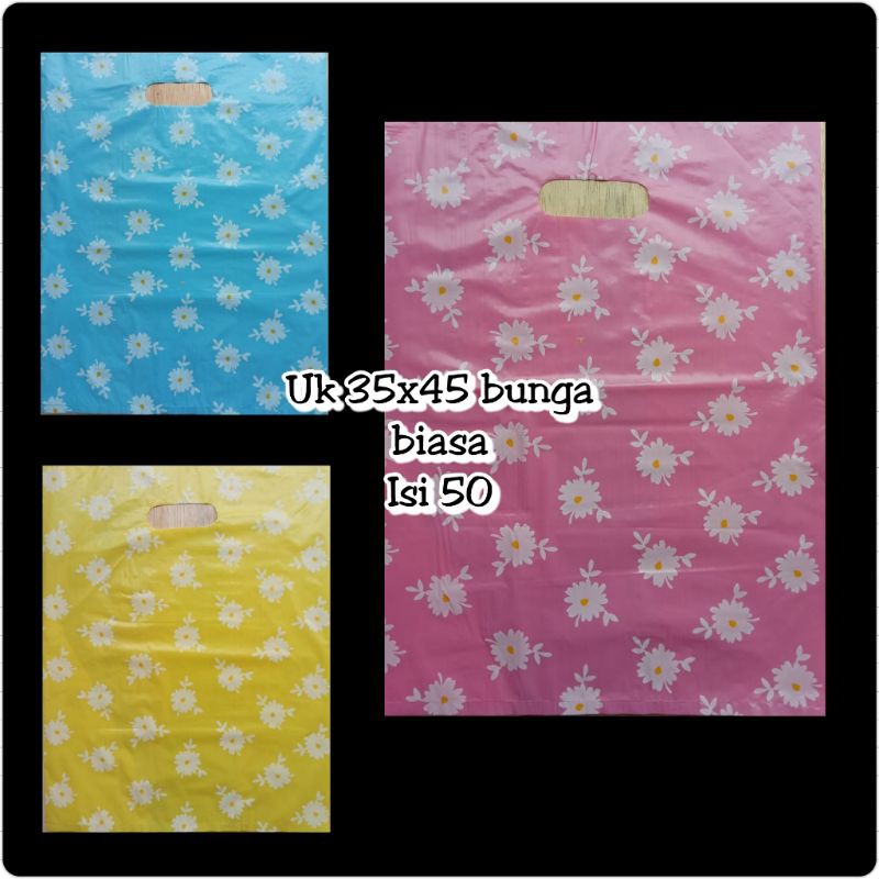 plastik plong motif bunga kresek besar jumbo 35x45 cm isi 50 pcs kresek gambar CANTIK kantong acceso