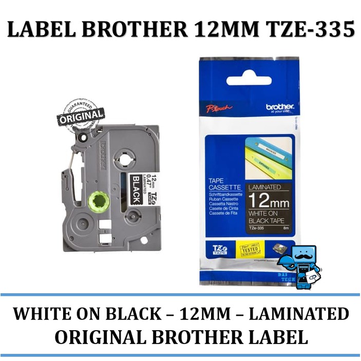

Brother color tape/label white on black 12mm tze-335