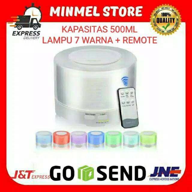 HUMIDIFIER AROMATHERAPY AIR DIFFUSER LAMPU LED 7 WARNA KAPASITAS 500ML DENGAN REMOTE CONTROL GARANSI