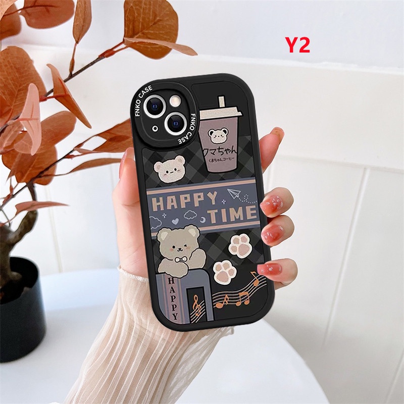 Casing Ponsel Beruang Pasangan Lucu Kompatibel Dengan Iphone11 12 13 14 Pro MAX XR X XS MAX Untuk iPhone 6 6s 7 8 Plus Kartun Kreatif Teh Susu Full Penutup Belakang