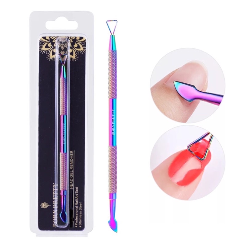 BORN PRETTY RAINBOW GEL REMOVER CUTICLE PUSHER STAINLESS STEEL NAIL ART TOOL