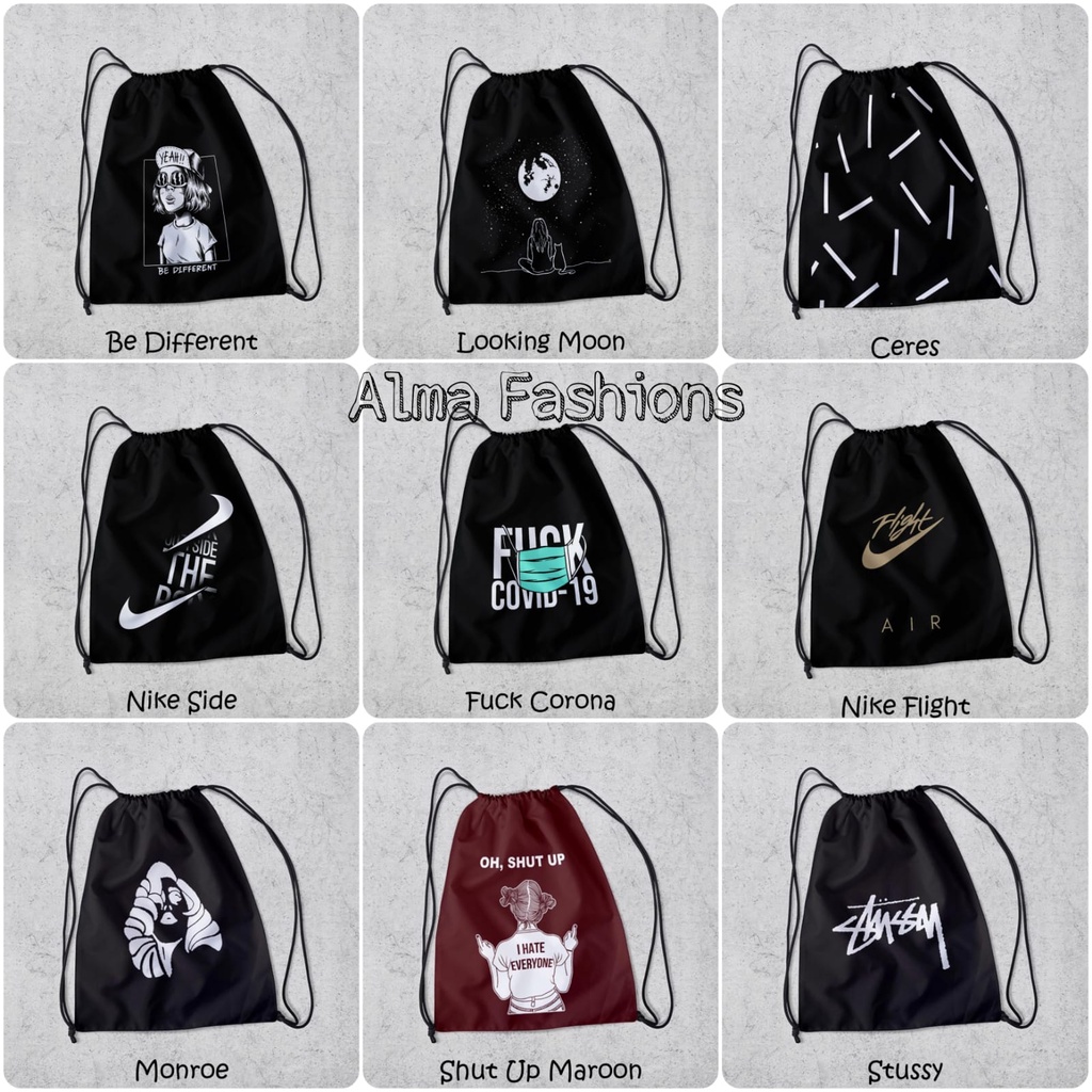 Tas Serut Anti Air - New String Bag - Tas Serut Waterprof Pria Dan Wanita - Tas Polos / Custom - Tas Olahraga