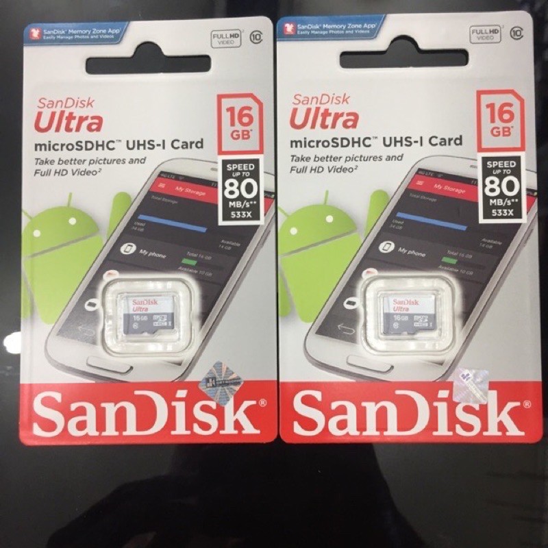 Micro SD Sandisk 16GB Ultra Class 10 / SDHC Memory Card Class 10 16 GB