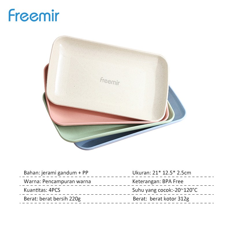 freemir Set 4 pcs Piring Makan Kotak 21 cm Wheat Straw Square Plate Warna Warni Set 4 Pcs-6