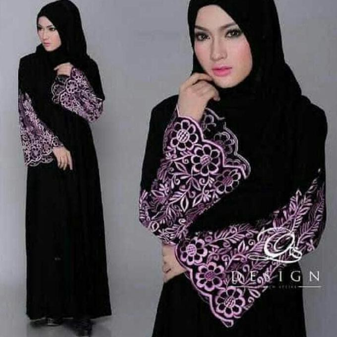 ABY-SF87 abaya/gamis/jubah bordir multazam,pink,ungu,hitam&putih plus pashmina