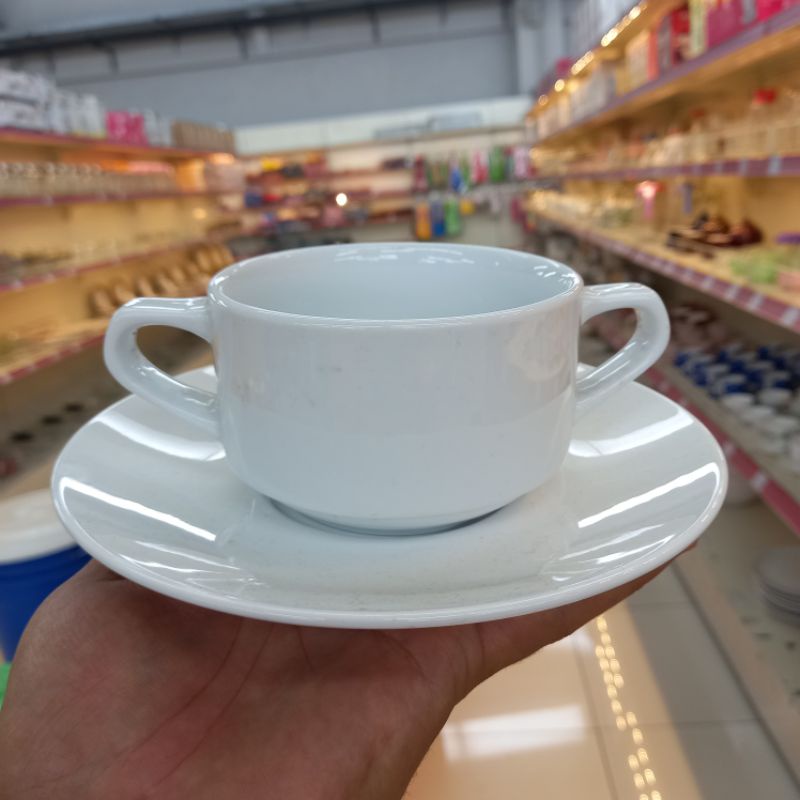 GELAS KERAMIK SET TATAKAN 280ML/GELAS TEH/CANGKIR KOPI ESPRESSO/CANGKIR BUBUR