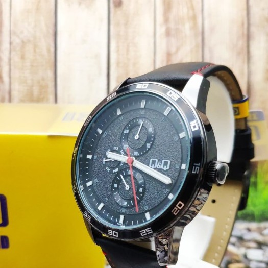 [COD] Jam Tangan Pria Q&Q QQ Analog Strap Kulit Hitam AA38J512Y Original KEREN GARANSI KADO TERBARU
