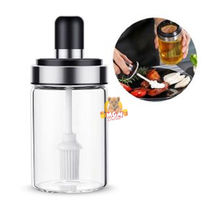 Botol bumbu Kaca dengan BRUSH Glass seasoning jar Tempat minyak kaca