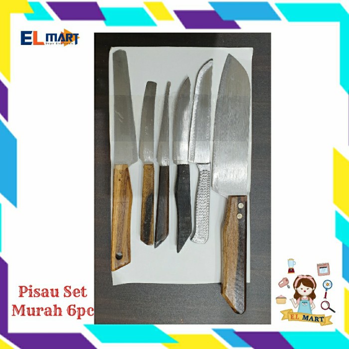 Pisau Set Stainless Gagang Kayu 6pc Murah Tajam Pisau Buah Dapur PST02