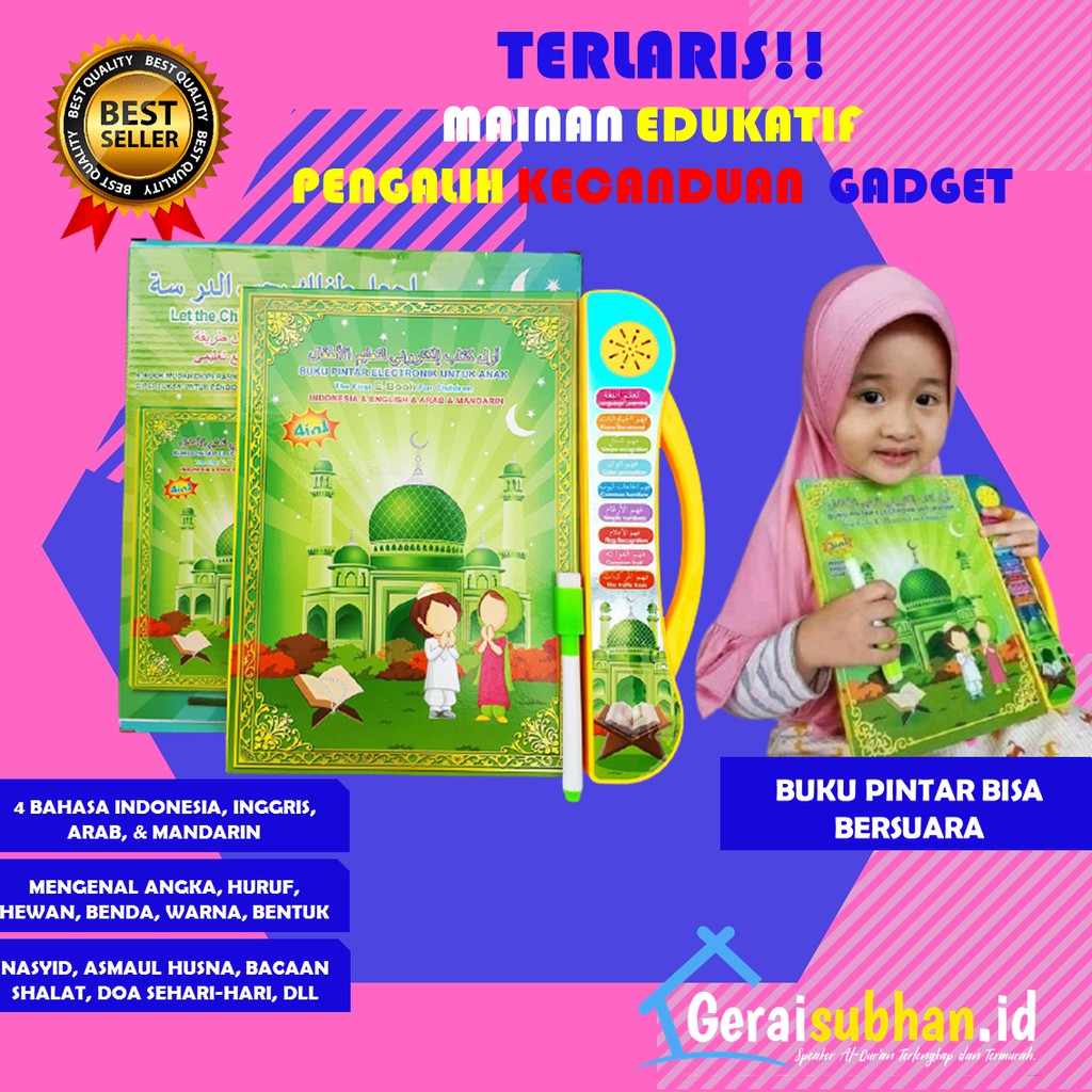 Mainan Edukasi Anak Usia 1 2 3 4 5 tahun Ebook Muslim 4 bahasa Buku Pintar Bisa Bersuara