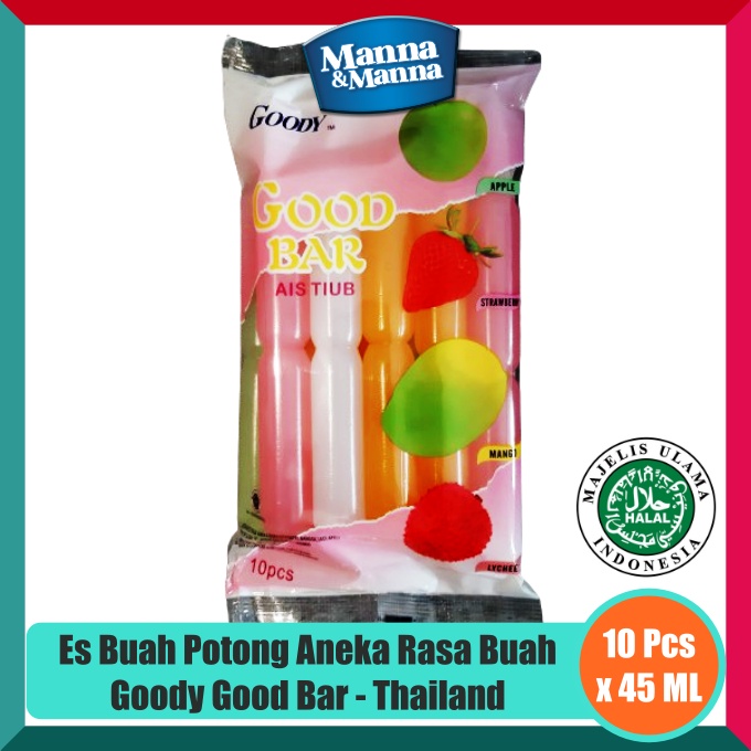 

Es Buah Potong Aneka Rasa Buah Goody Good Bar - 10 Pcs x 45 ML