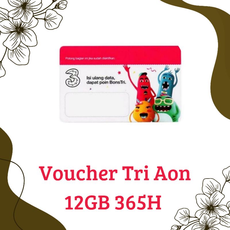 Voucher Tri Aon 12GB All + 8Gb Bonus Aon 365 Hari