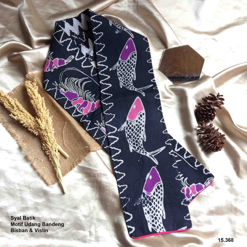 Syal Udang Bandeng -Syal Batik Tulis Khas Kota Sidoarjo -Vislin Dan Bisban -Terpopuler -Limited Stoc
