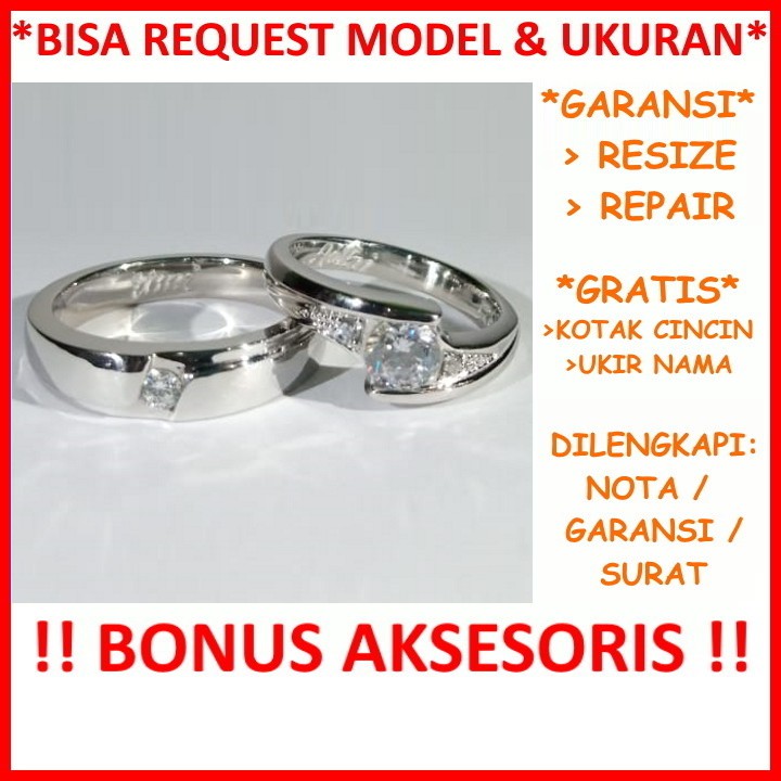 Gratis Ukir Nama Garansi Silver Asli Cincin Kawin Perak Couple Tunangan ID11