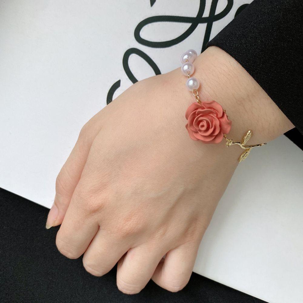 Mxbeauty Rose Pearls Gelang Indah Hadiah Gadis Sederhana Temperamen Dapat Disesuaikan Baroque Perhiasan Gaya Korea