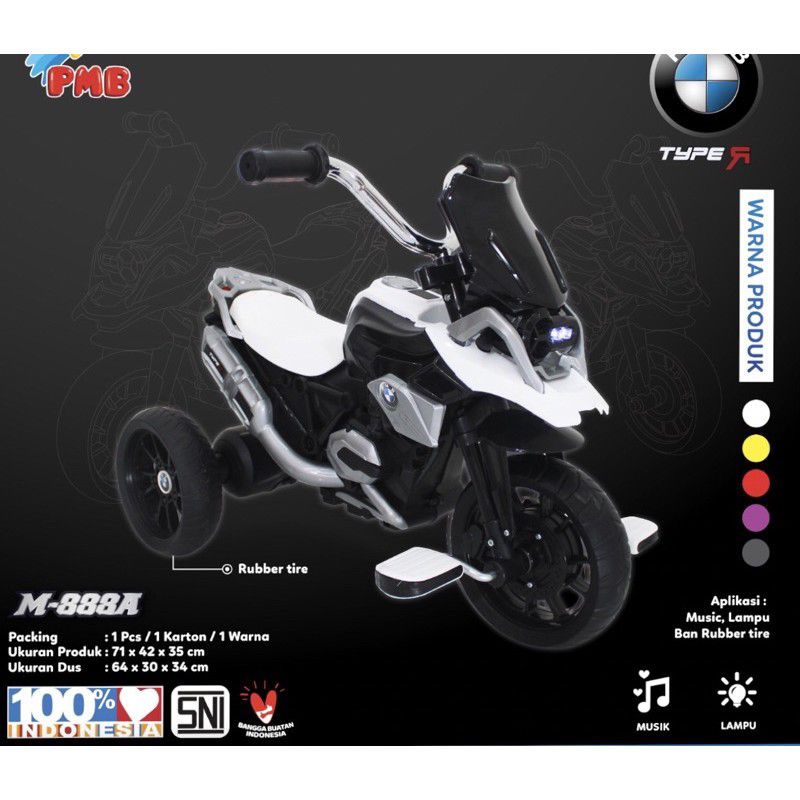 Sepeda Motor Aki Anak PMB MOTOR TYPE 888-A (GOWES) 888 (AKI Baterai) Mainan Anak Tricycle M888 Murah