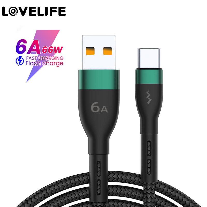 Kabel Data / Charger USB Tipe-C 6A 66W Panjang 1m / 2M Untuk Android / Huawei