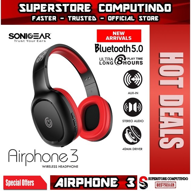 [EXCLUSIVE DI SHOPEE] SONICGEAR AIRPHONE 3 - Wireless Headset With Strong Bass and Clear Audio