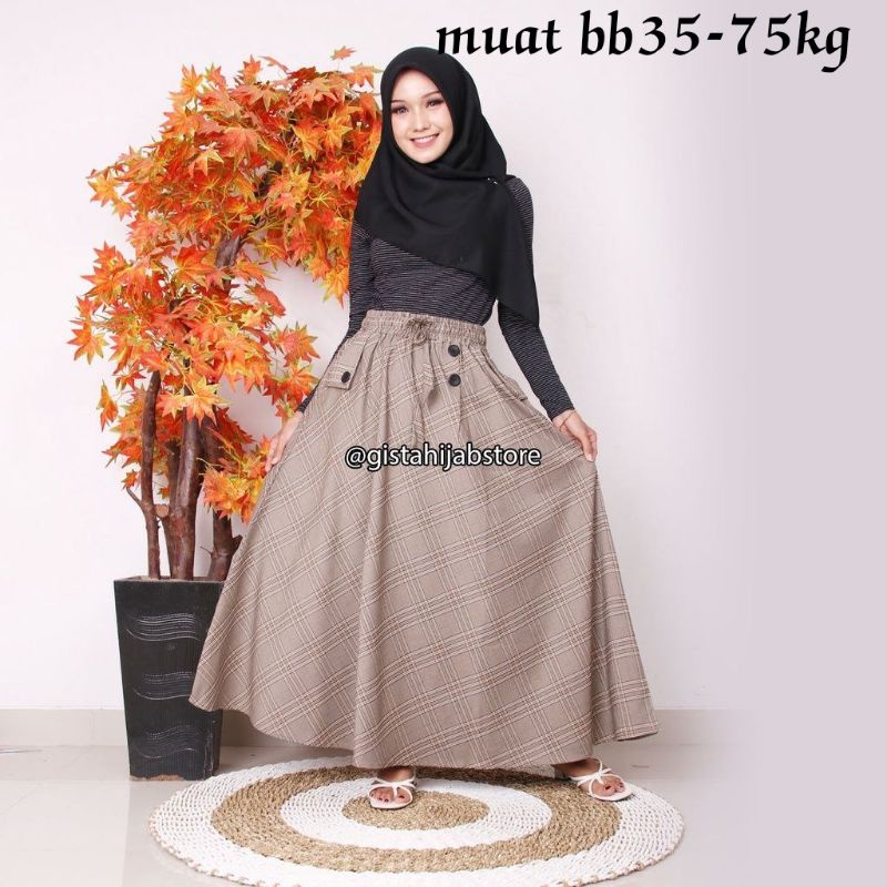 rok payung maxikirt bawahan kotak flannel /wol /semi wol JUMBO HIJAB