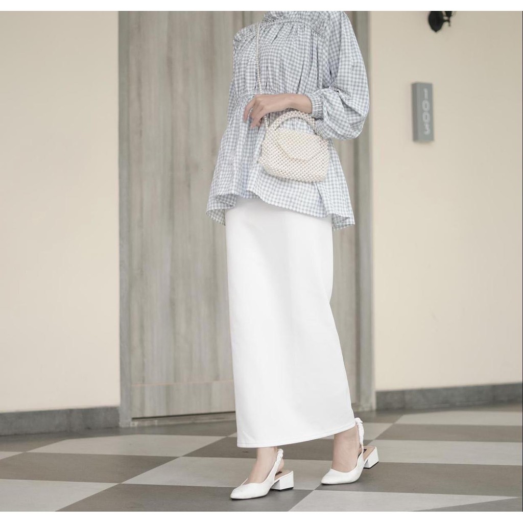 1KG MUAT 6 PCS | ROK SPAN WHITE MAXI SKIRT PANJANG FASHION WANITA HITS OOTD SELEBGRAM