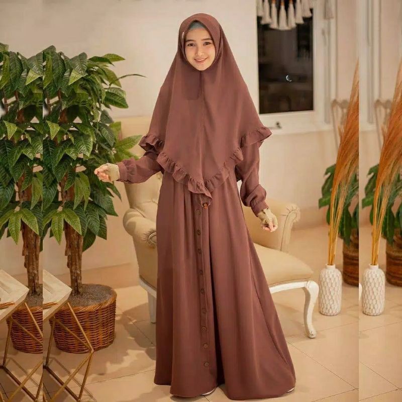 Elbina Syari S M L XL Set Gamis + Khimar Setelan Hijab syar'i termurah