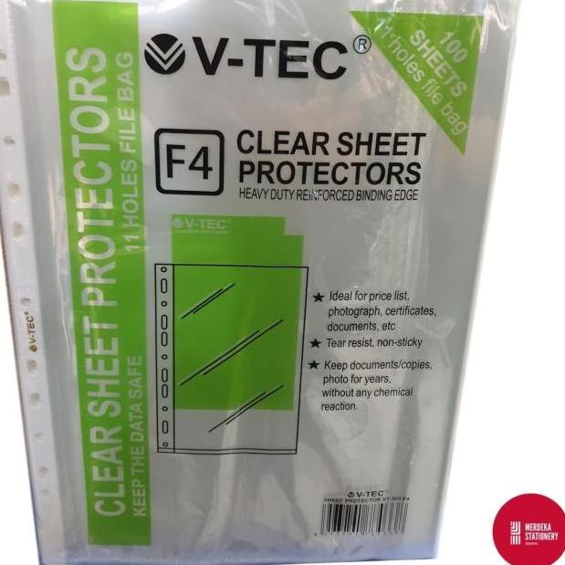 

Bagus Dipakai.. Clear Sheet Protector V-Tec F4 11 Holes/Lubang File Bag 100 Lembar Best Produk
