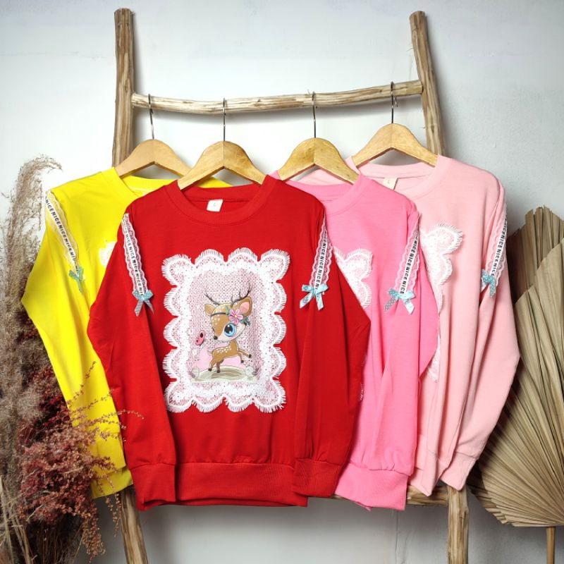 Sweater Anak Perempuan Import Premium Variasi Lengan Renda 7-10th