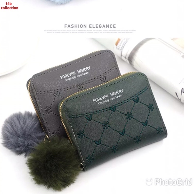 Dompet kecil pompom dompet mini pompom dompet korea mini Forever Memory dompet bordir bunga love