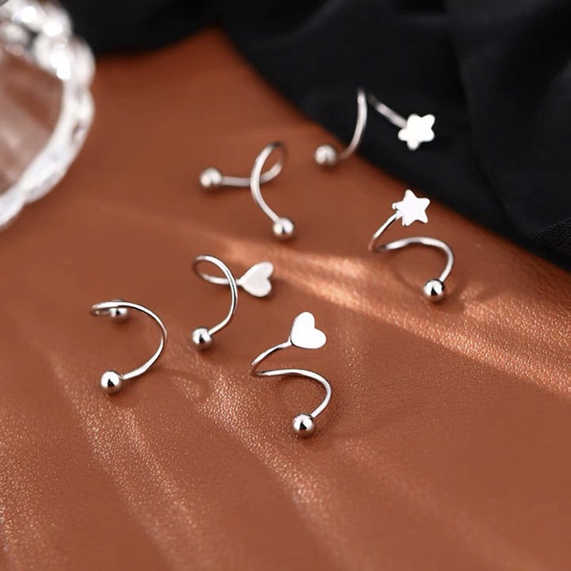 Anting Stud Bentuk Spiral Bola Bintang Hati Kecil Bahan Stainless Steel Gaya Minimalis Untuk Wanita