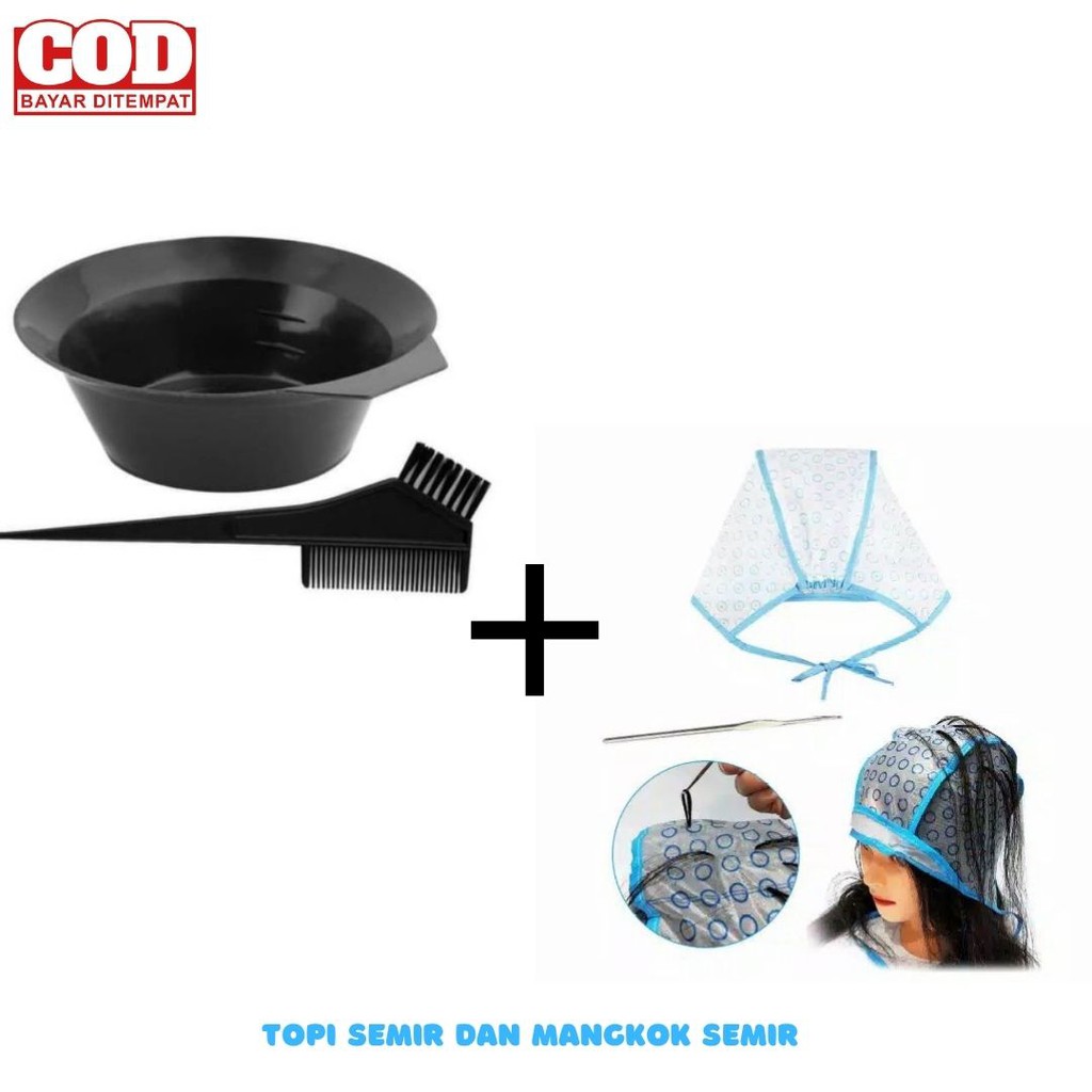 Paket Magicap Topi Highligth Topi Bleaching Topi Cat rambut Topi Semir Rambut + Set Mangkok Semir Ra