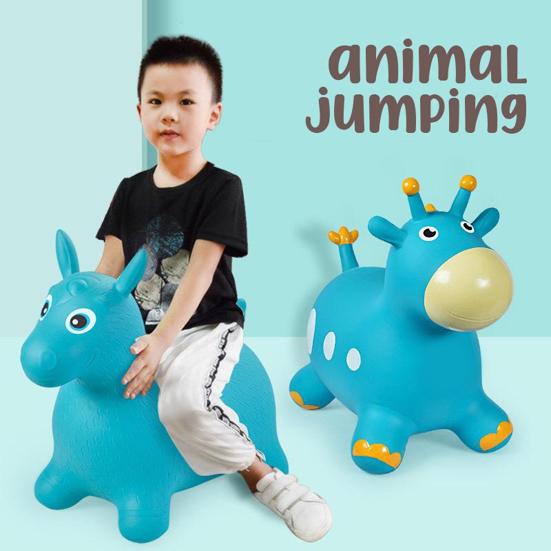 JUMPING ANIMAL MUSIC jumbo lampu dan musik/ karet tebal/ mainan anak/ kuda kudaan karet