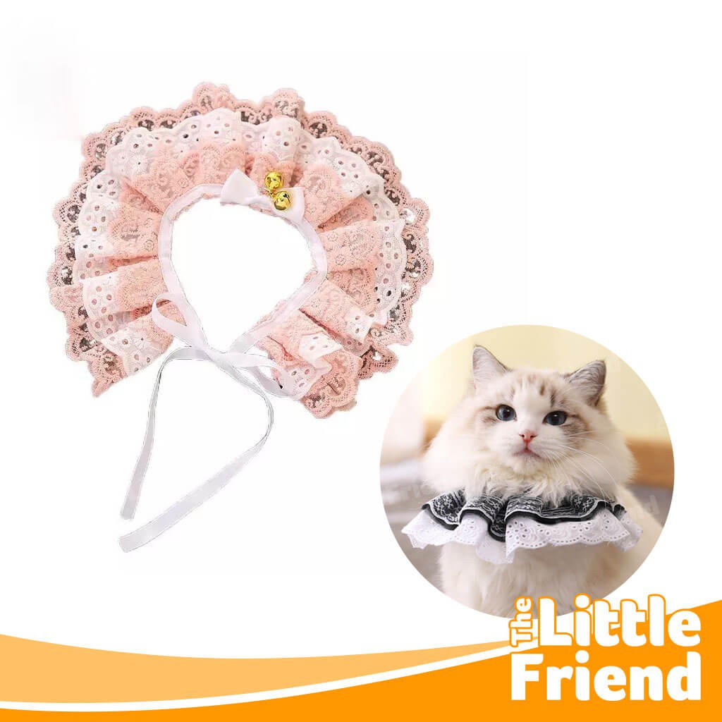 Aksesoris Kalung Collar Bib Lace Renda Kucing Japanese Style + Bell Lonceng