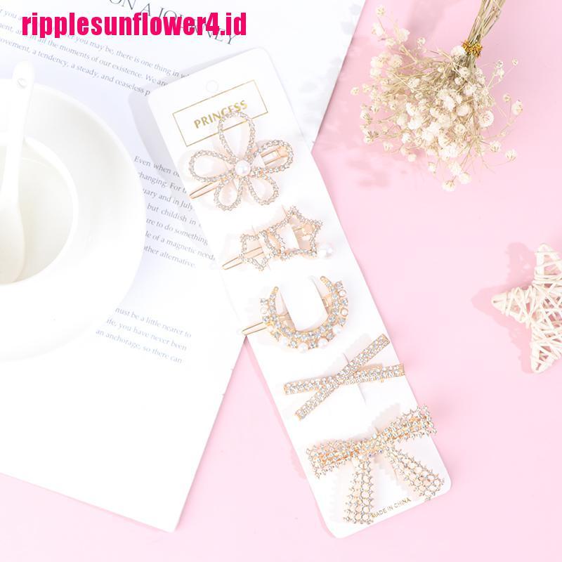 5pcs / set Jepit Rambut Aksen Berlian Imitasi Untuk Wanita