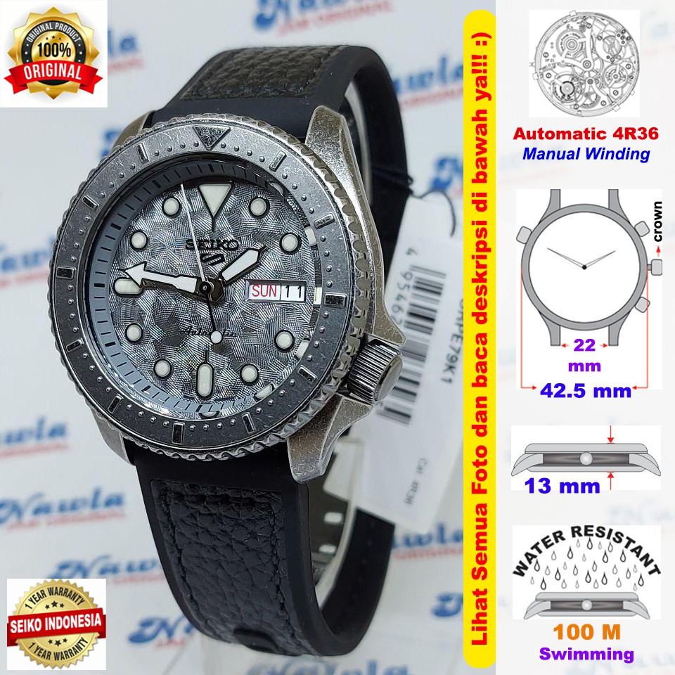 Seiko 5 Sports SRPE79K1 Automatic Grey Vintage - Jam Tangan Pria SRPE79