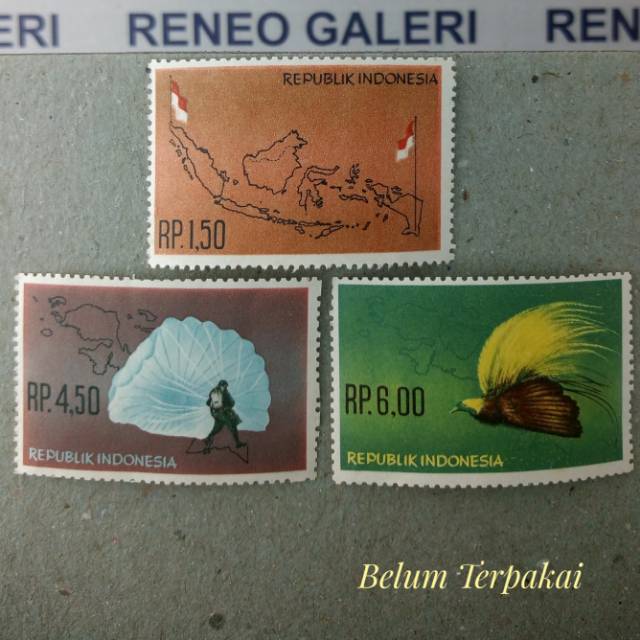 

(3 pcs) set lengkap Perangko seri Merah putih tahun 1963 pembebasan irian paket prangko lama kuno